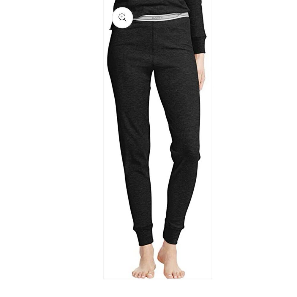 2x packs Hanes Women's Waffle Knit Thermal Pant Size M Black NWT